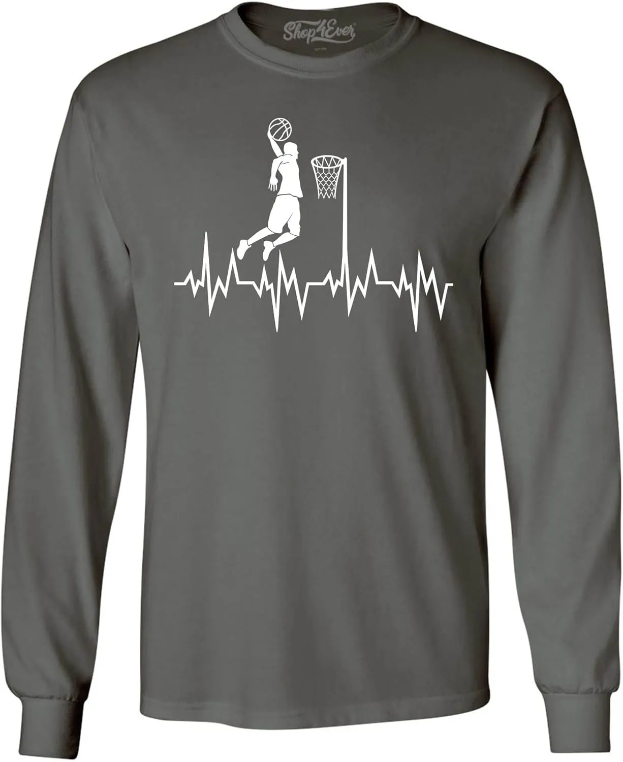 shop4ever® Basketball Player Slam Dunk Heartline Heartbeat Long Sleeve Shirt