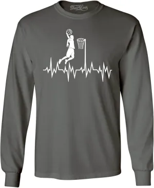 shop4ever® Basketball Player Slam Dunk Heartline Heartbeat Long Sleeve Shirt