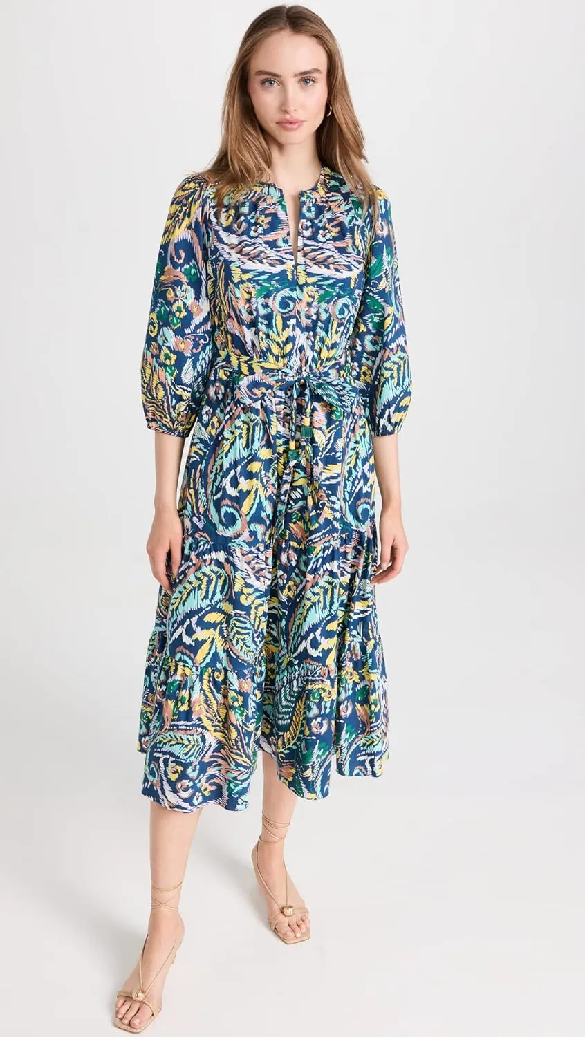 Shoshanna Women's Sunny Printed V-Neck Midi Dress