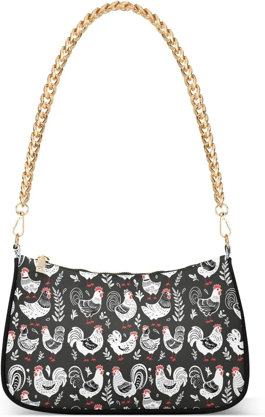 Shoulder Bag for Women Doodle Hens and Roosters Hobo Purses Handbags for Women with Chain Strap