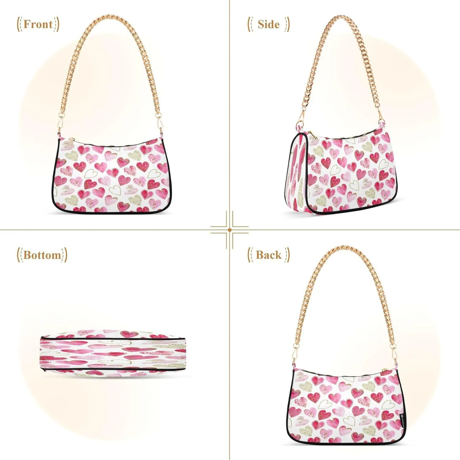 Shoulder Bag for Women Hobo Tote Handbag Gold Chain Crossbody Bag with Zipper Clutch Purse Handbags