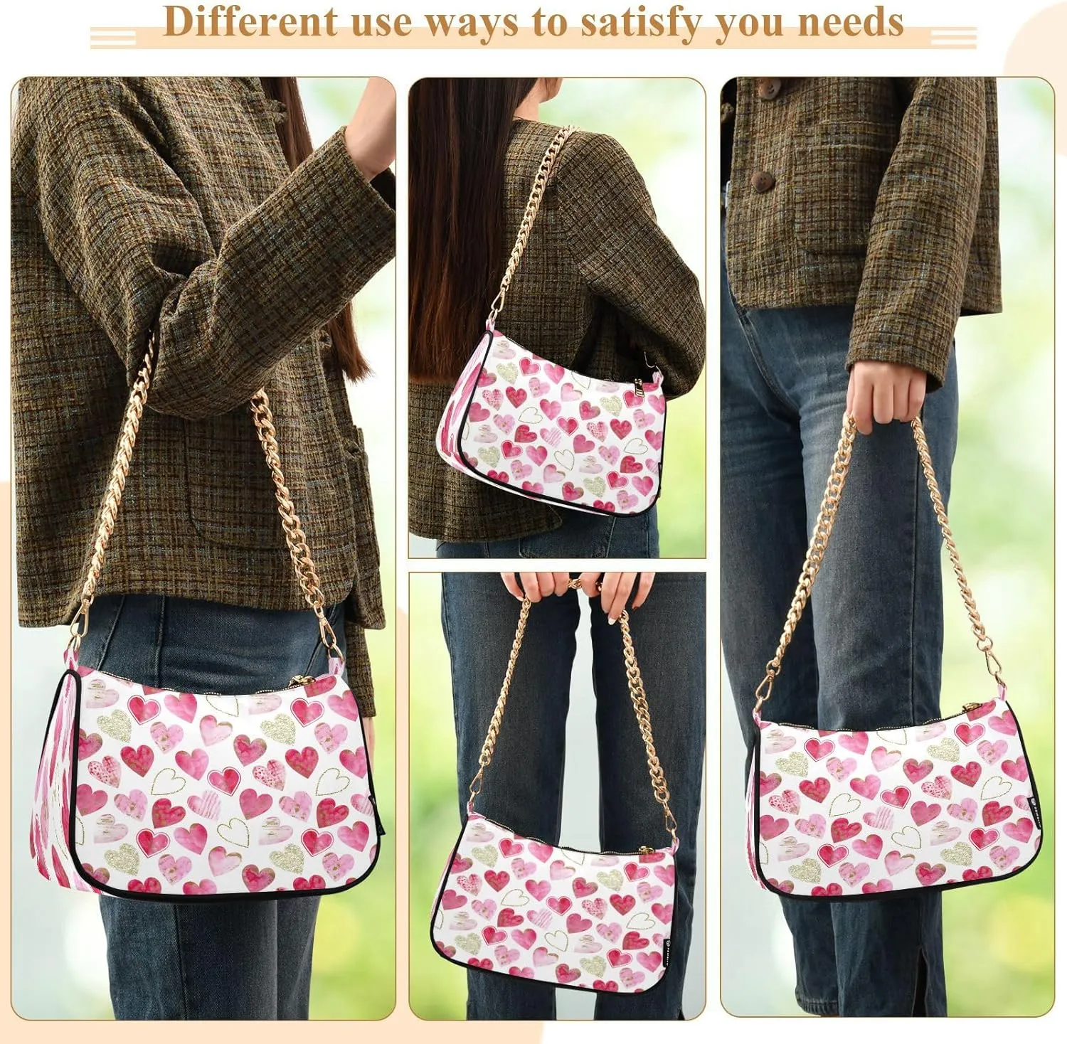 Shoulder Bag for Women Hobo Tote Handbag Gold Chain Crossbody Bag with Zipper Clutch Purse Handbags