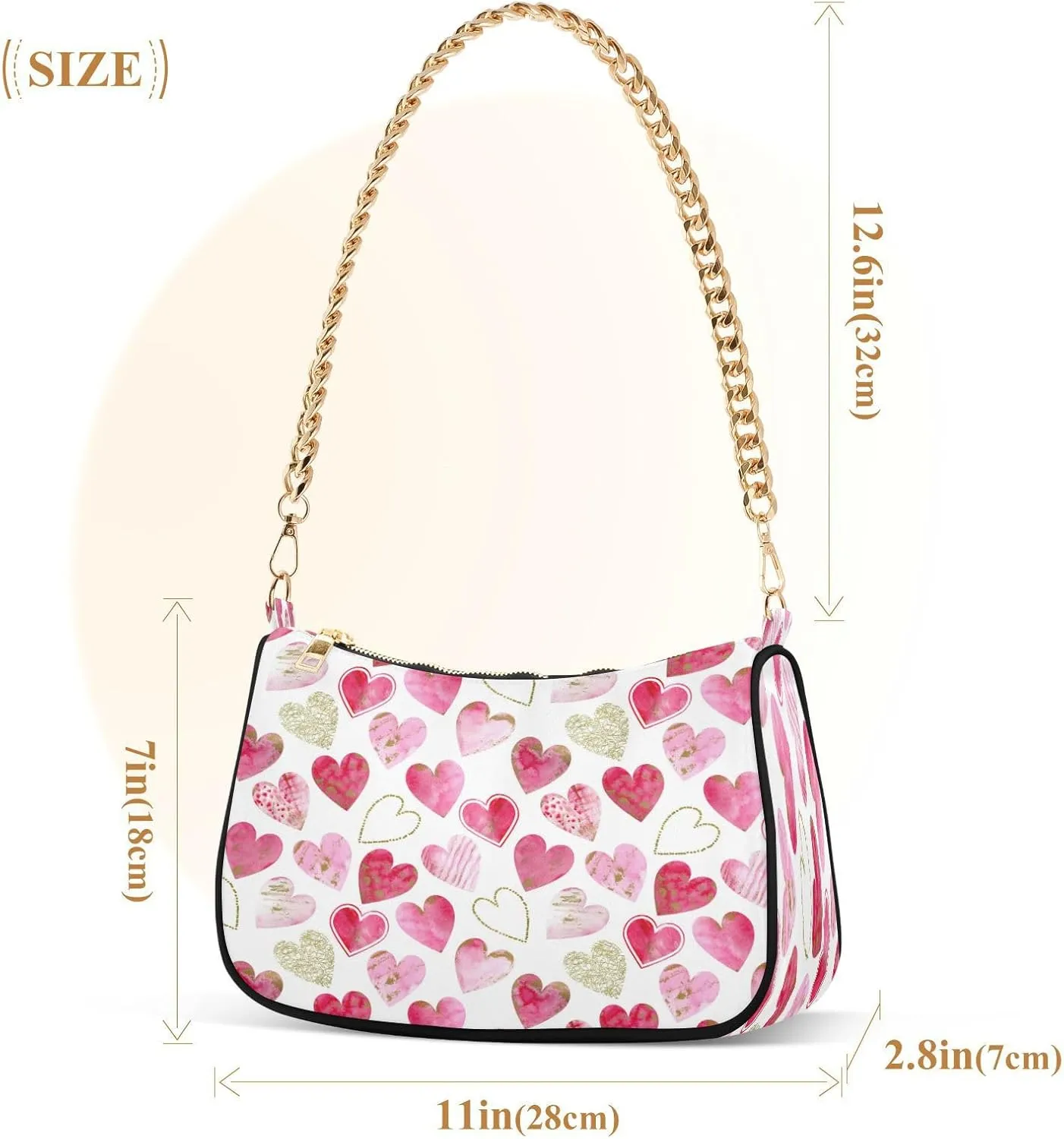 Shoulder Bag for Women Hobo Tote Handbag Gold Chain Crossbody Bag with Zipper Clutch Purse Handbags