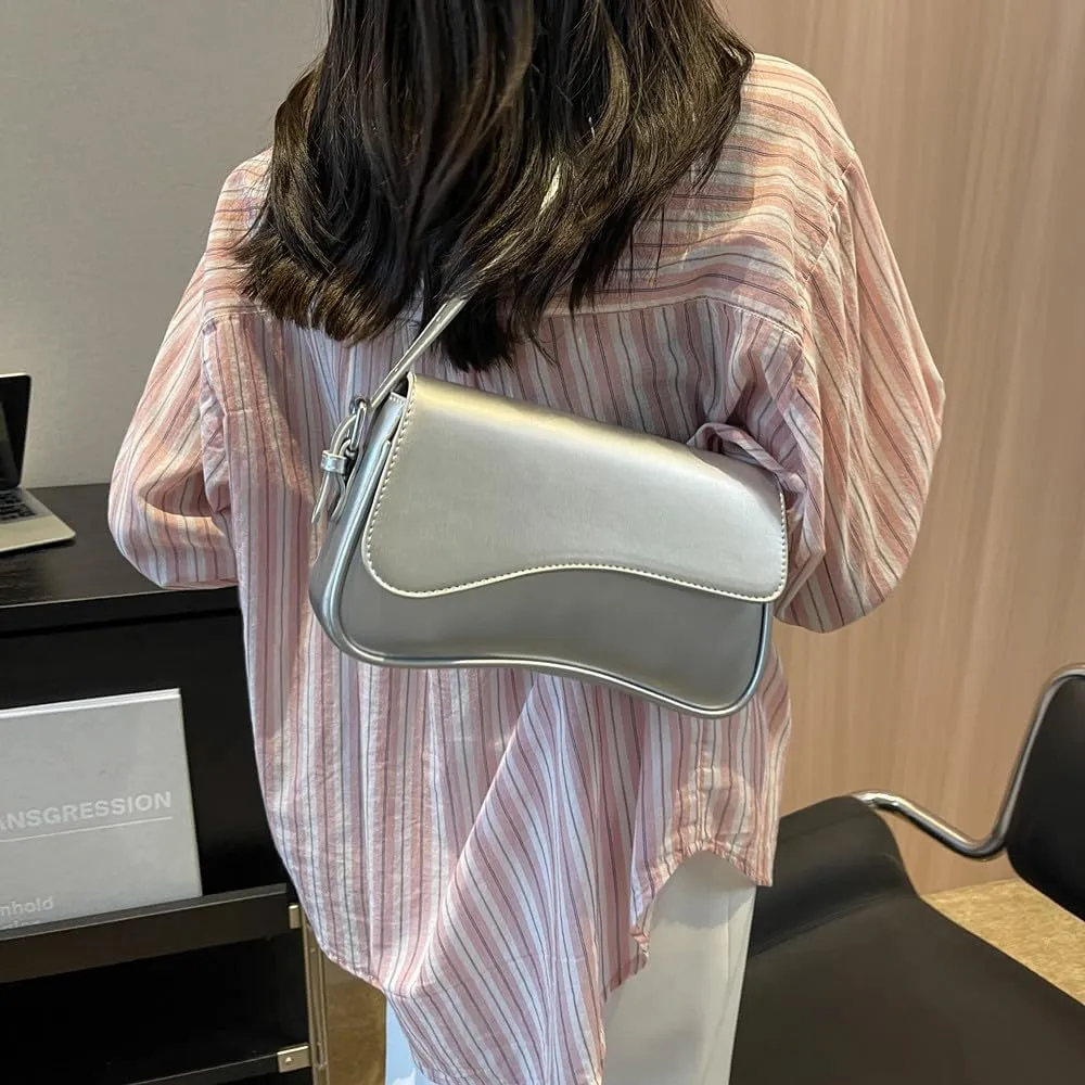 Shoulder Bag for Women Vegan Leather Hobo Handbags Y2K Trendy Saddle Bag Clutch Purse with 2 Removable Strap