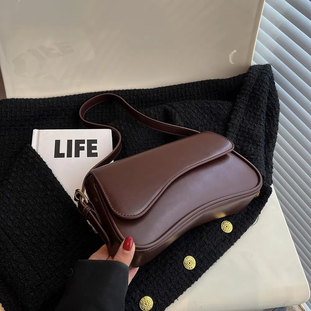 Shoulder Bag for Women Vegan Leather Hobo Handbags Y2K Trendy Saddle Bag Clutch Purse with 2 Removable Strap