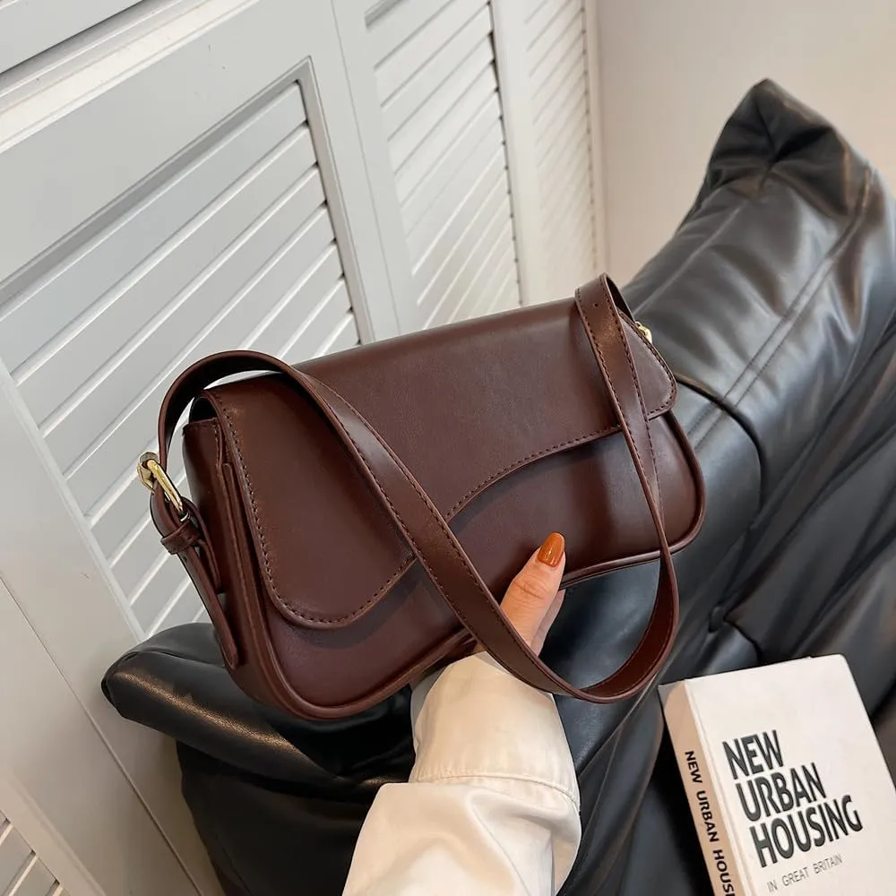 Shoulder Bag for Women Vegan Leather Hobo Handbags Y2K Trendy Saddle Bag Clutch Purse with 2 Removable Strap
