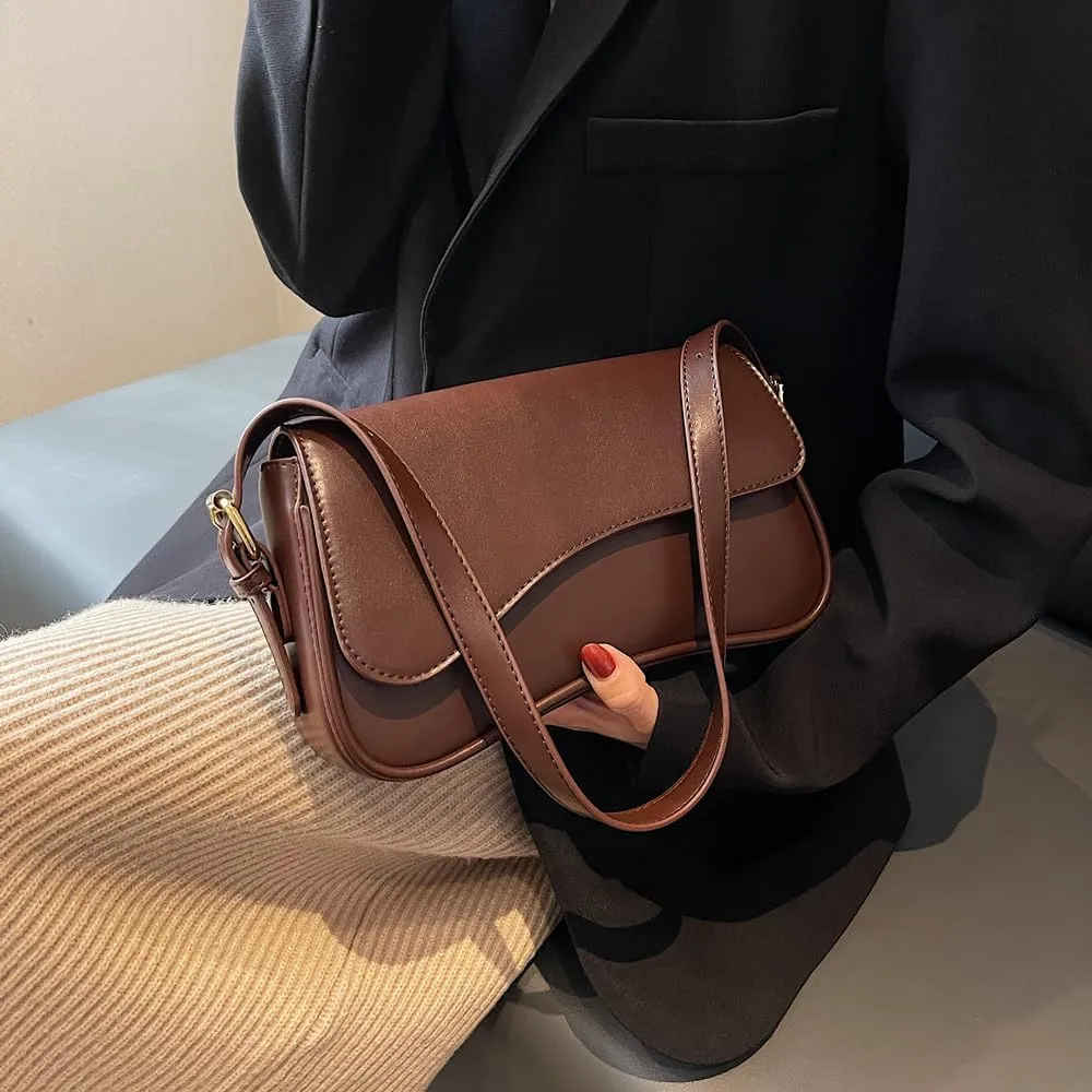 Shoulder Bag for Women Vegan Leather Hobo Handbags Y2K Trendy Saddle Bag Clutch Purse with 2 Removable Strap