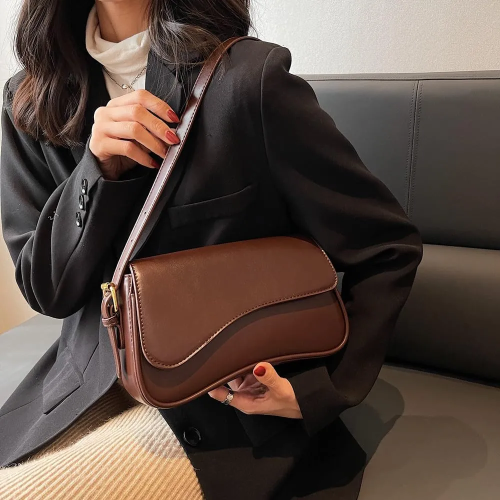 Shoulder Bag for Women Vegan Leather Hobo Handbags Y2K Trendy Saddle Bag Clutch Purse with 2 Removable Strap