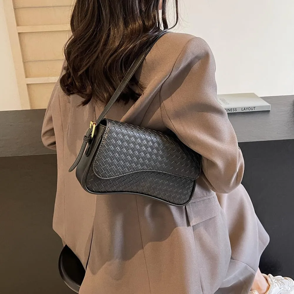 Shoulder Bag for Women Vegan Leather Hobo Handbags Y2K Trendy Saddle Bag Clutch Purse with 2 Removable Strap