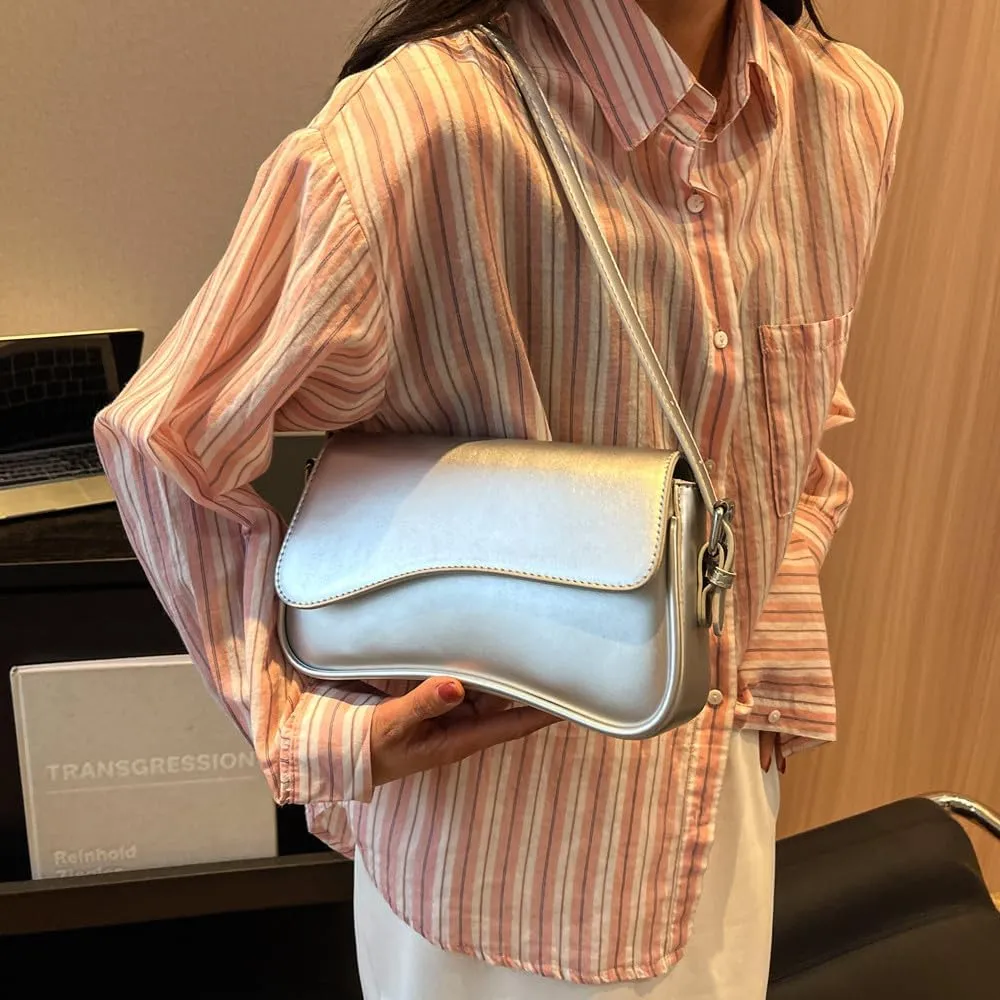 Shoulder Bag for Women Vegan Leather Hobo Handbags Y2K Trendy Saddle Bag Clutch Purse with 2 Removable Strap