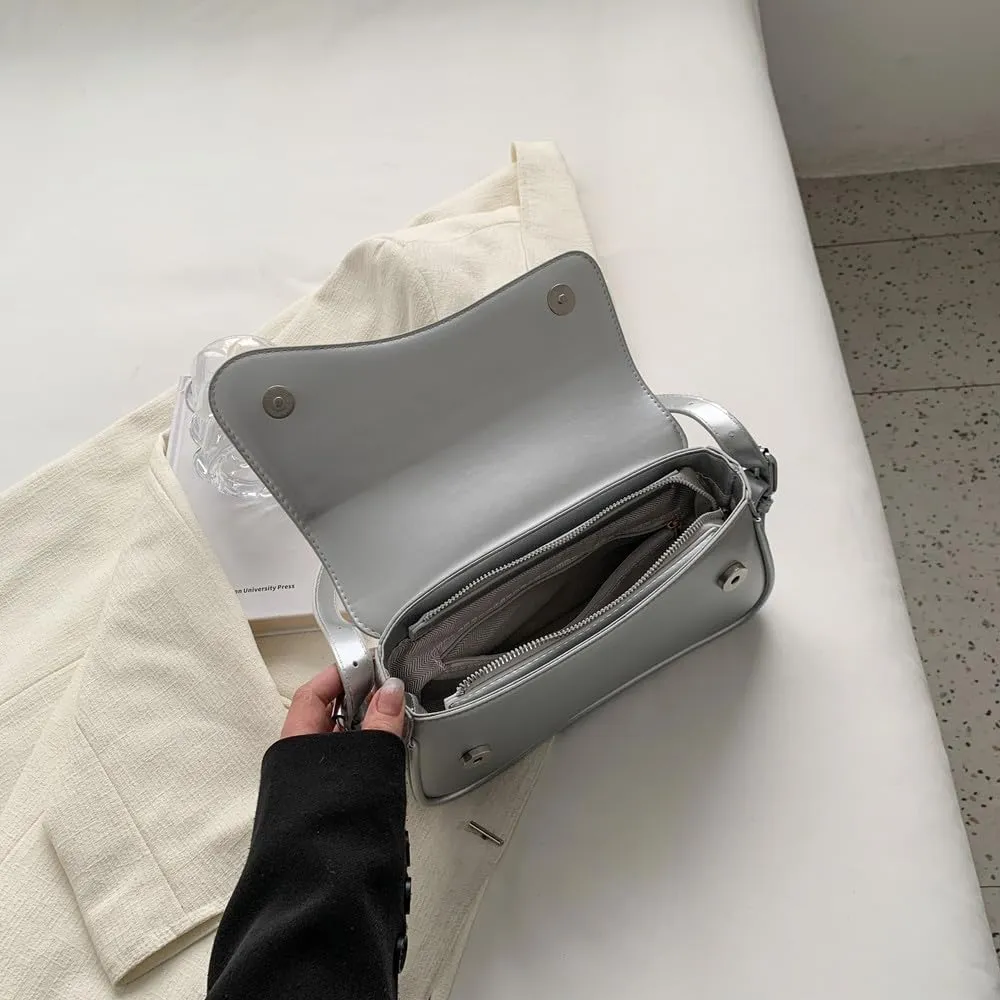 Shoulder Bag for Women Vegan Leather Hobo Handbags Y2K Trendy Saddle Bag Clutch Purse with 2 Removable Strap