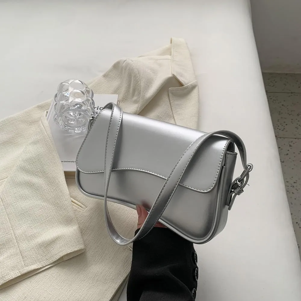 Shoulder Bag for Women Vegan Leather Hobo Handbags Y2K Trendy Saddle Bag Clutch Purse with 2 Removable Strap