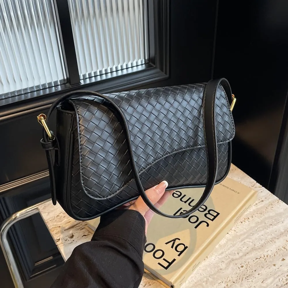 Shoulder Bag for Women Vegan Leather Hobo Handbags Y2K Trendy Saddle Bag Clutch Purse with 2 Removable Strap