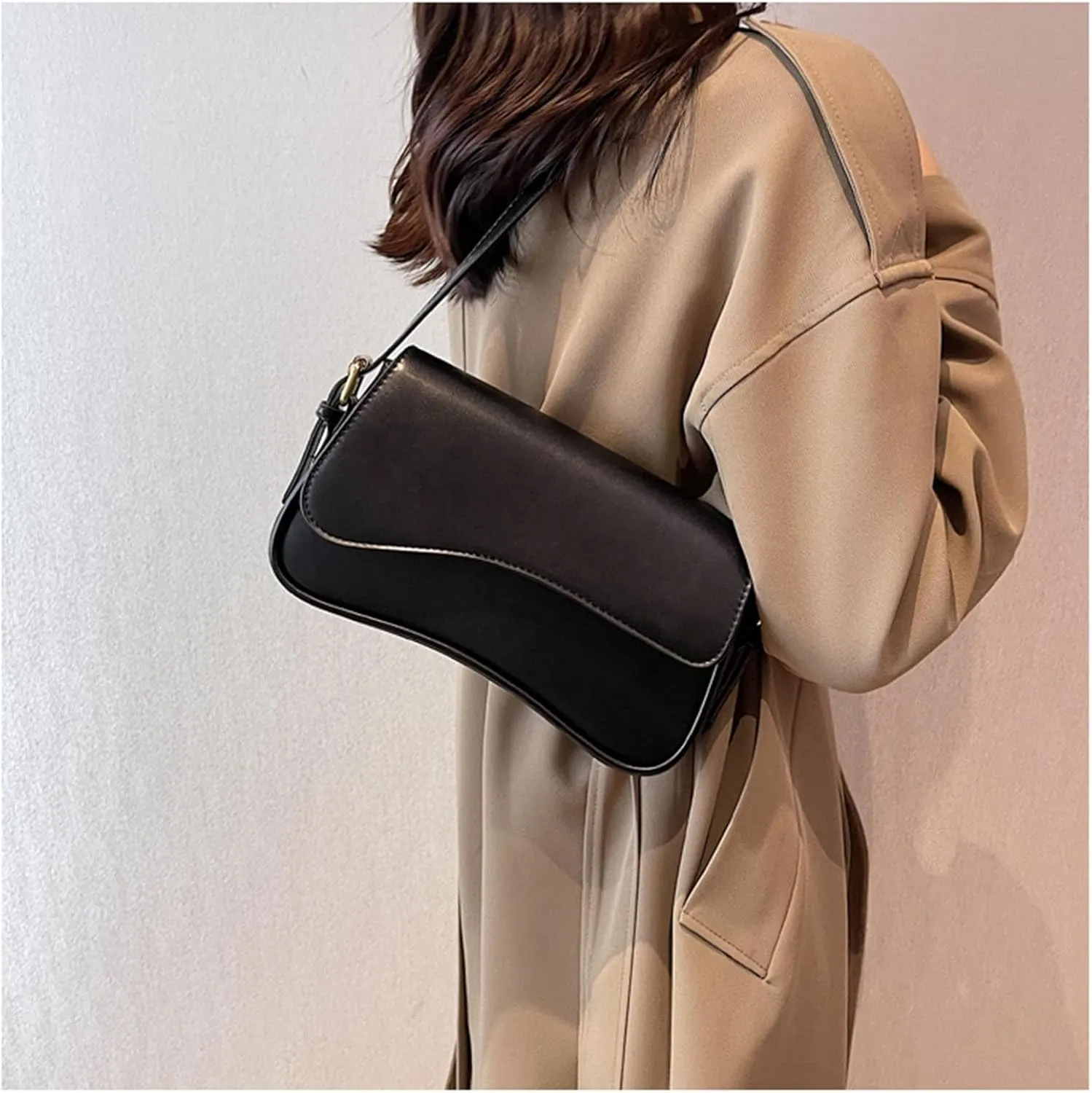 Shoulder Bag for Women Y2K Trendy Purse Vegan Leather Hobo Handbags Clutch Saddle Bag with 2 Removable Strap