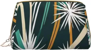 Shy Porcupine Print Small Leather Makeup Bag for Women, Travel Cosmetic Bag with Zipper, Toiletries, Purse, Gift