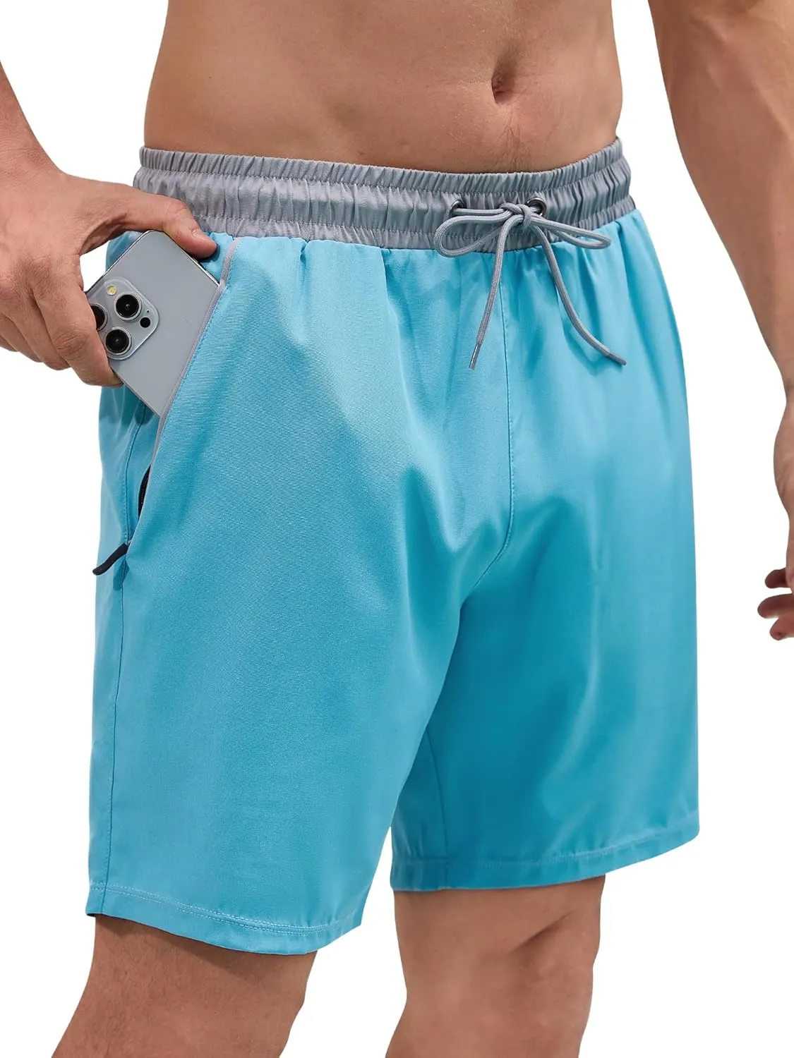 SILKWORLD Quick Dry Mens Swim Trunks with Compression Liner 7" Mens Bathing Suits with Zip Pockets