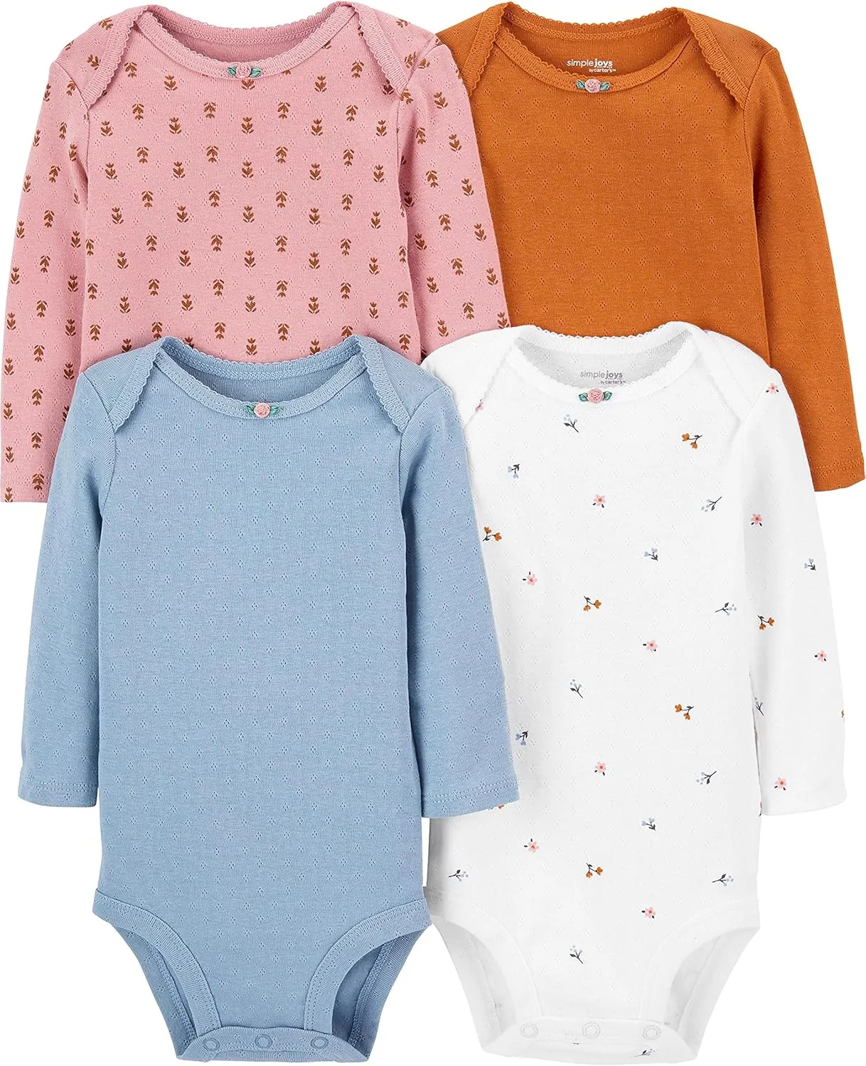 Simple Joys by Carter's Baby Girls' Pointelle Long-Sleeve Bodysuits, Pack of 4