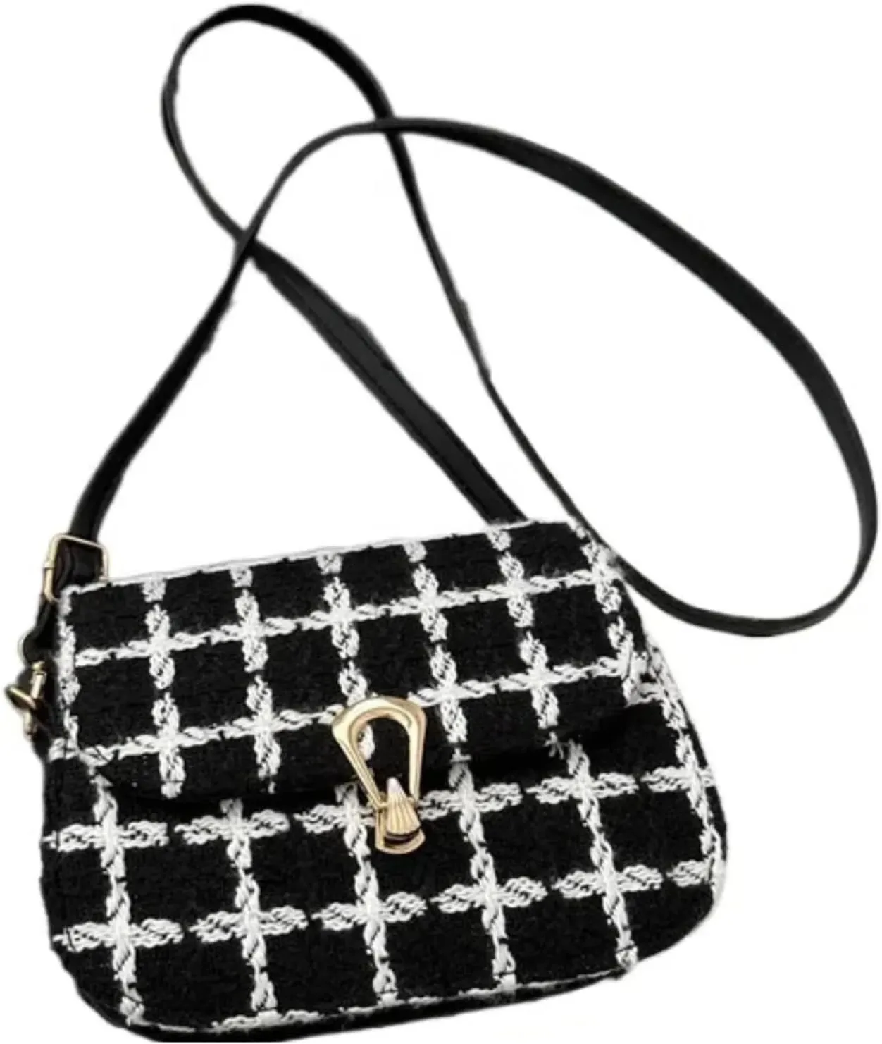 Simple Plaid Bag Lock Buckle Stylish Casual Shoulder Crossbody Square Bag Woolen Handbag Clutch Tote