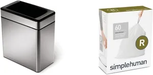 simplehuman 10 litre profile open can brushed stainless steel   code R 60 pack liners