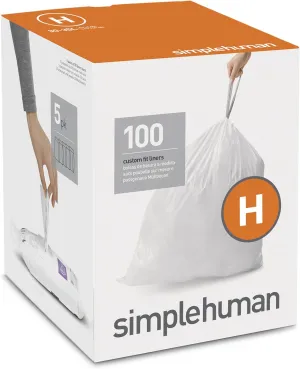simplehuman Code H Custom Fit Drawstring Trash Bags in Dispenser Packs, 100 Count, 30-35 Liter / 8-9.2 Gallon, White