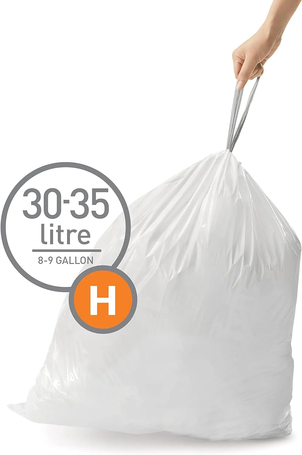 simplehuman Code H Custom Fit Drawstring Trash Bags in Dispenser Packs, 100 Count, 30-35 Liter / 8-9.2 Gallon, White