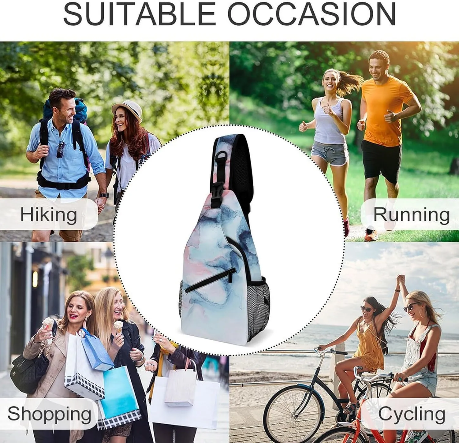 Sling Bags for Women Men A Blurry Woman Sling Backpack Adjustable Belt Casual Chest Daypack Bum Bags Fanny Pack for Travel Sports Running Hiking Waist Packs