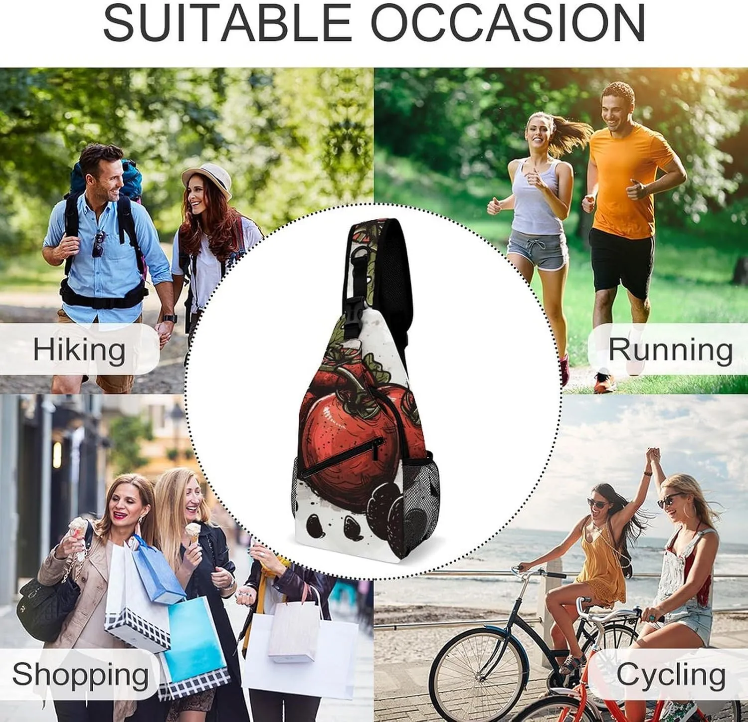 Sling Bags for Women Men Tomatoes on The Vine Sling Backpack Adjustable Belt Casual Chest Daypack Bum Bags Fanny Pack for Travel Sports Running Hiking Waist Packs