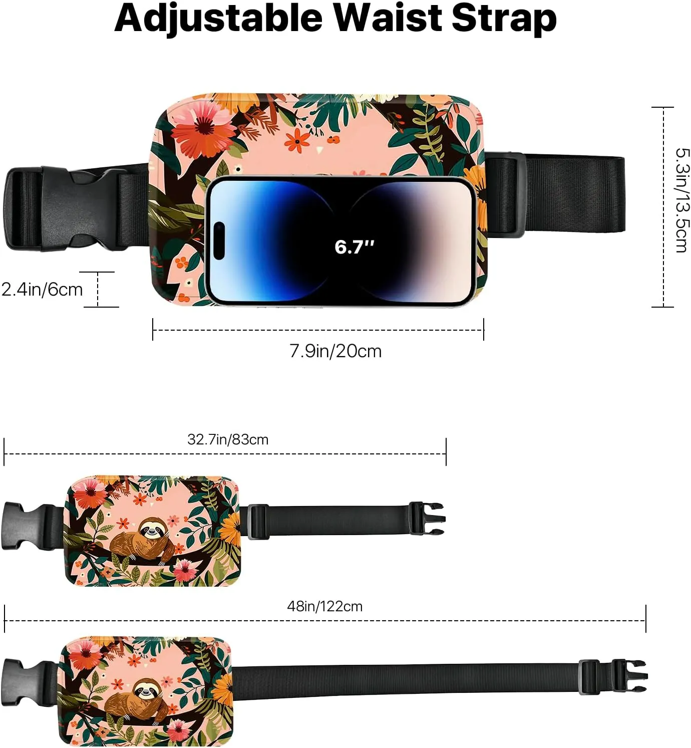 Sloth Fanny Pack Travel Belt Bag Fashion Crossbody Bags for Women Waist Pack Lightweight with Adjustable Strap