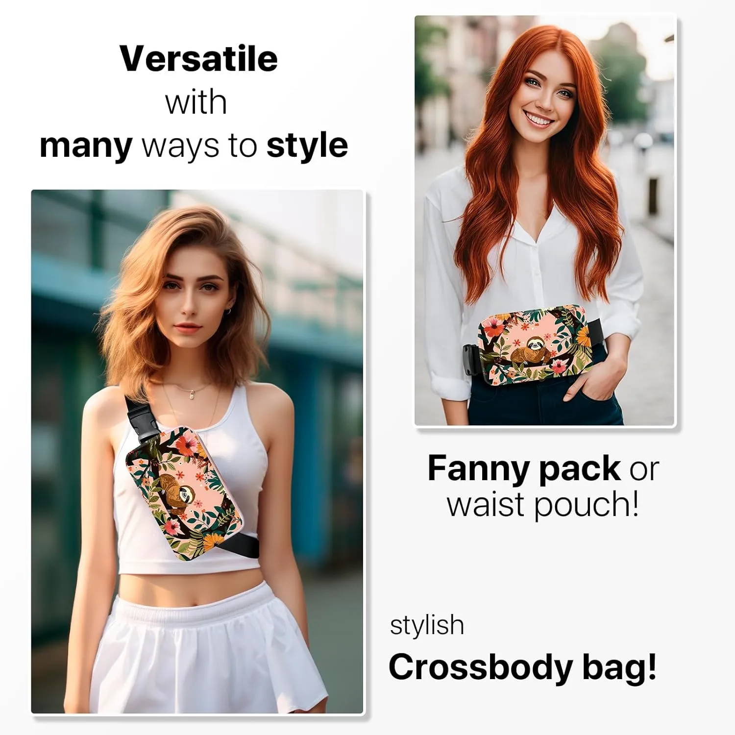 Sloth Fanny Pack Travel Belt Bag Fashion Crossbody Bags for Women Waist Pack Lightweight with Adjustable Strap