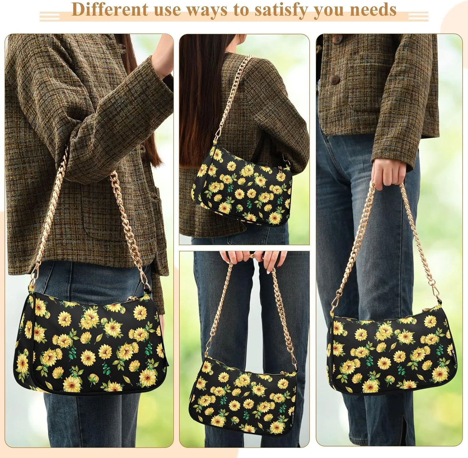 Small Chain Shoulder Bag for Women Travel Hobo Tote Handbag Clutch Purse with Zipper