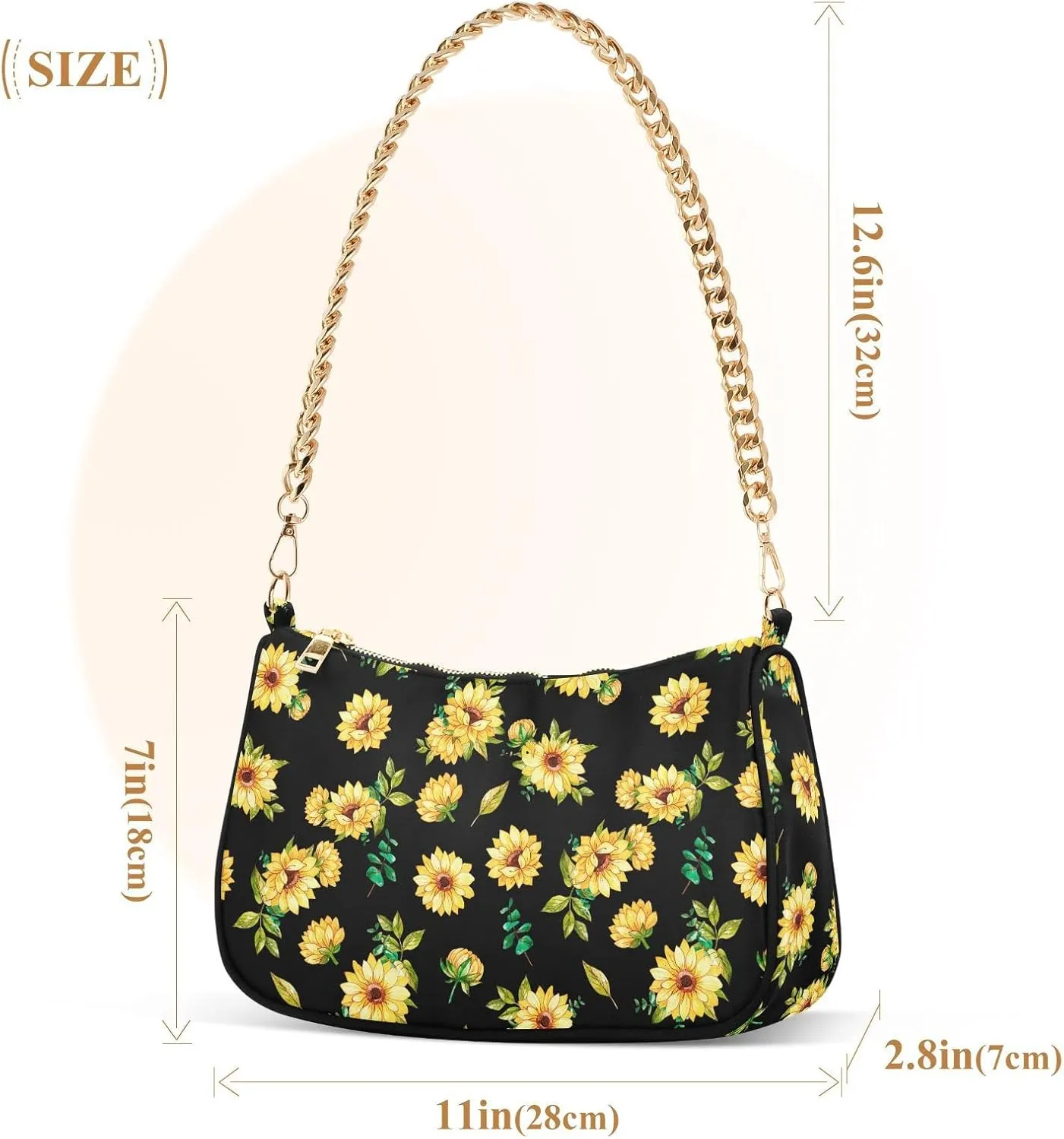 Small Chain Shoulder Bag for Women Travel Hobo Tote Handbag Clutch Purse with Zipper