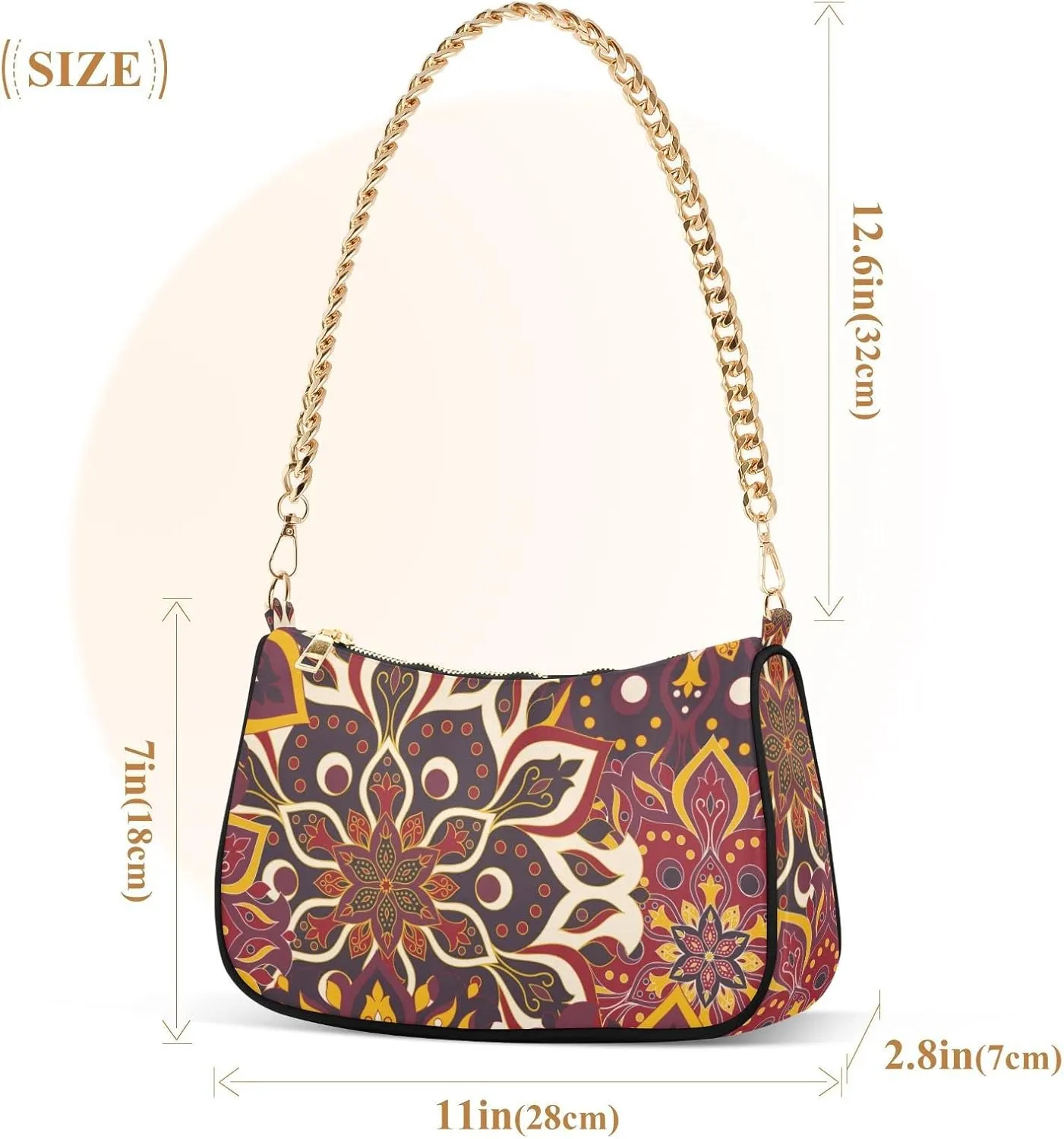 Small Chain Shoulder Bag for Women Travel Hobo Tote Handbag Clutch Purse with Zipper
