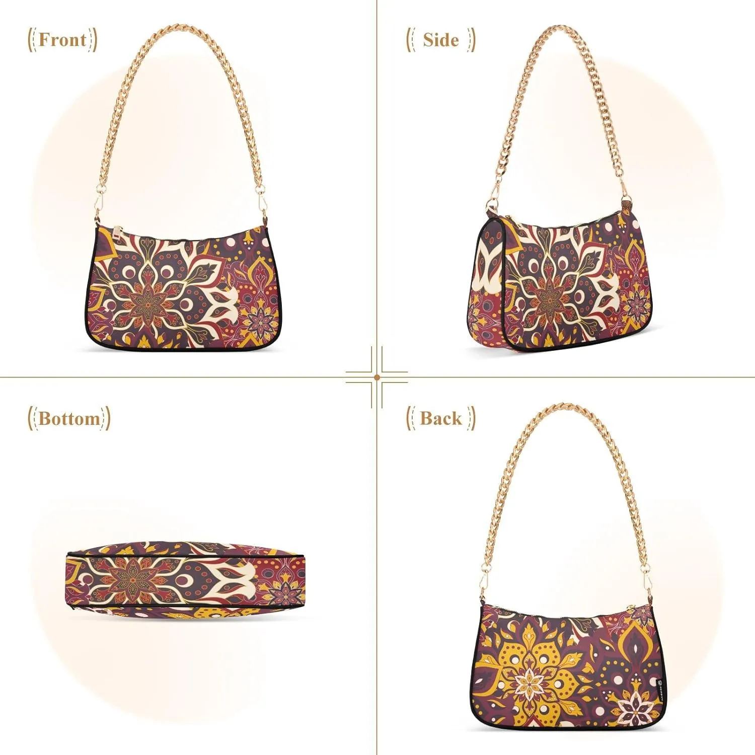 Small Chain Shoulder Bag for Women Travel Hobo Tote Handbag Clutch Purse with Zipper