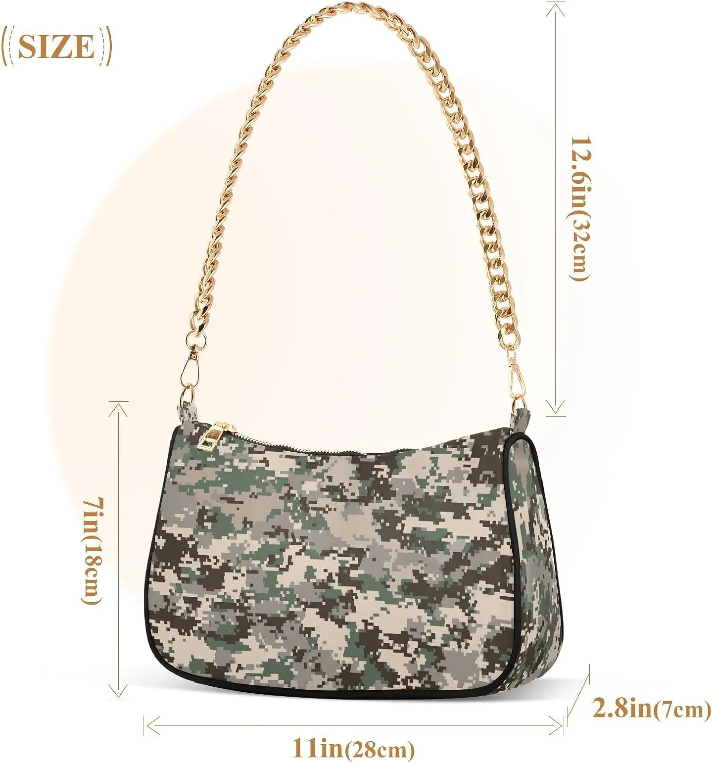 Small Chain Shoulder Bag for Women Travel Hobo Tote Handbag Clutch Purse with Zipper