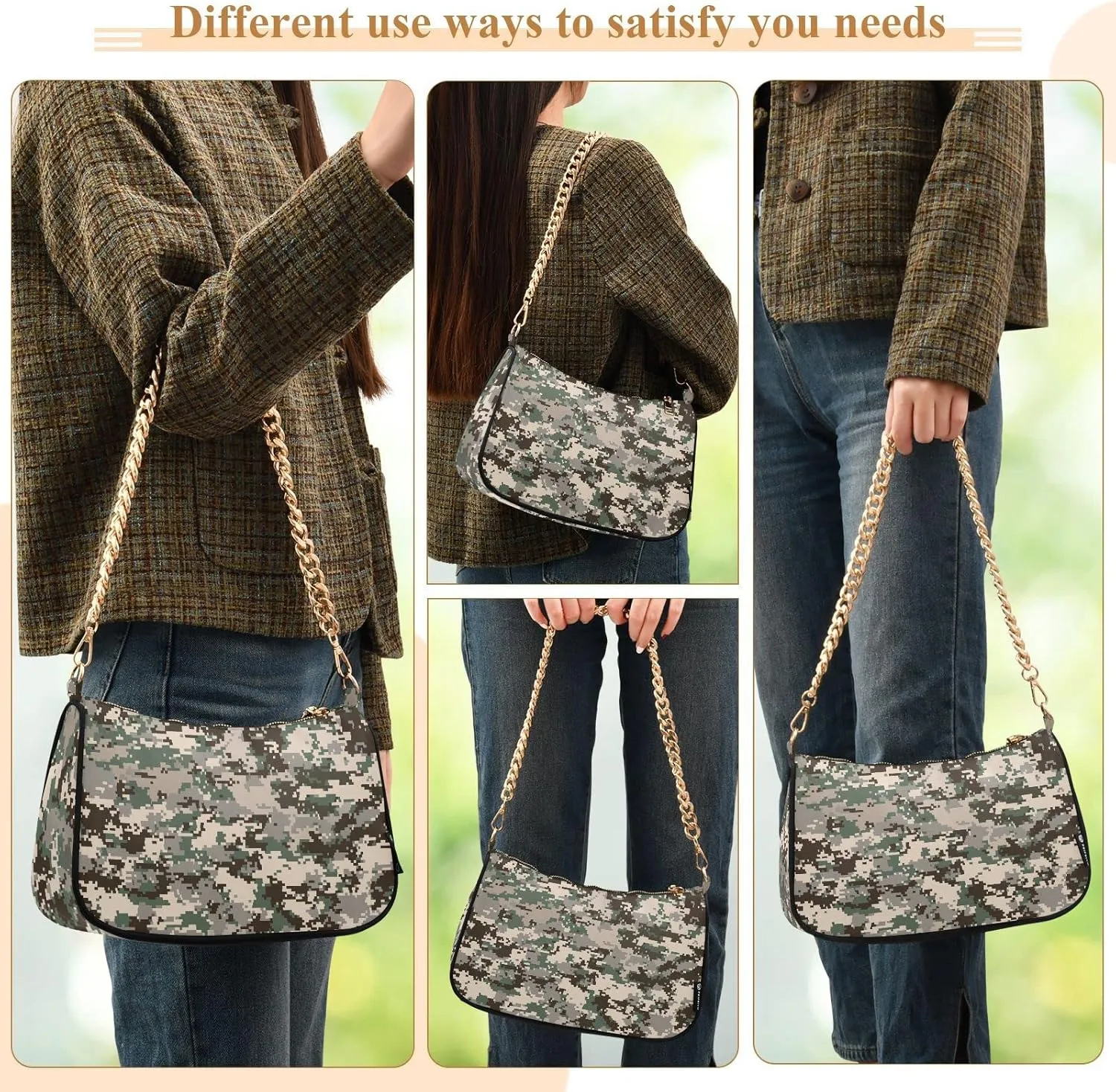 Small Chain Shoulder Bag for Women Travel Hobo Tote Handbag Clutch Purse with Zipper