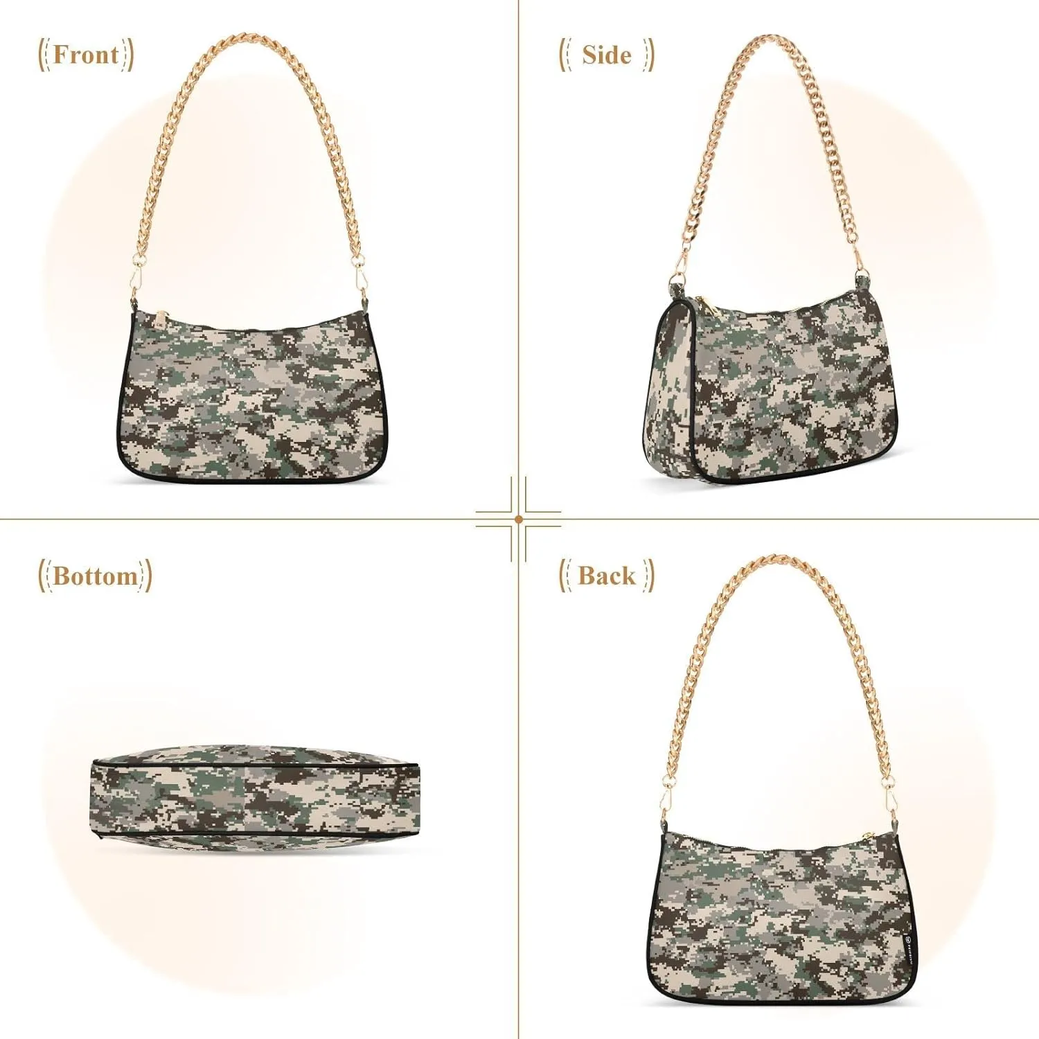 Small Chain Shoulder Bag for Women Travel Hobo Tote Handbag Clutch Purse with Zipper