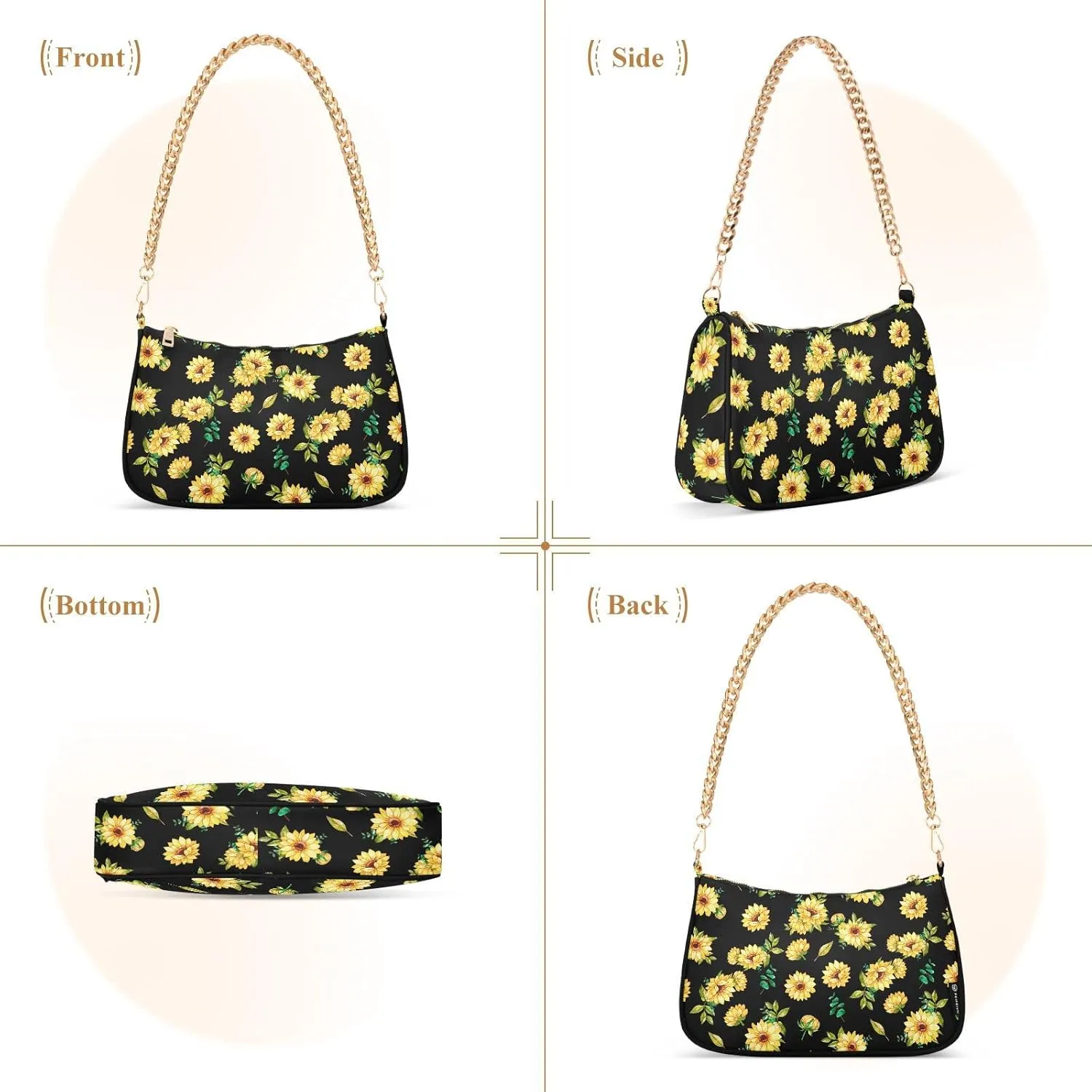 Small Chain Shoulder Bag for Women Travel Hobo Tote Handbag Clutch Purse with Zipper