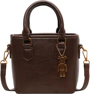 Small Crossbody Bucket Bags for Women Mini Pure Color Leather Shoulder Purses for Women with Top Handle