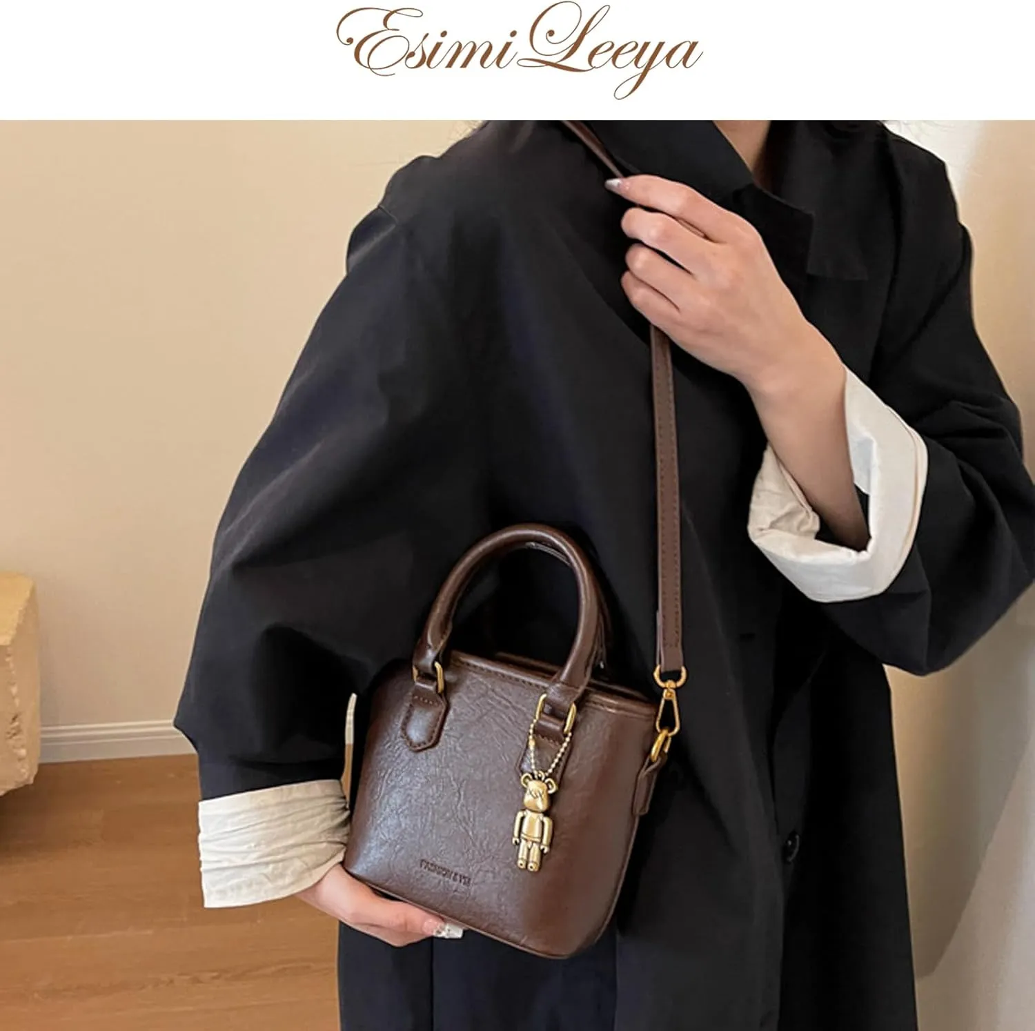 Small Crossbody Bucket Bags for Women Mini Pure Color Leather Shoulder Purses for Women with Top Handle
