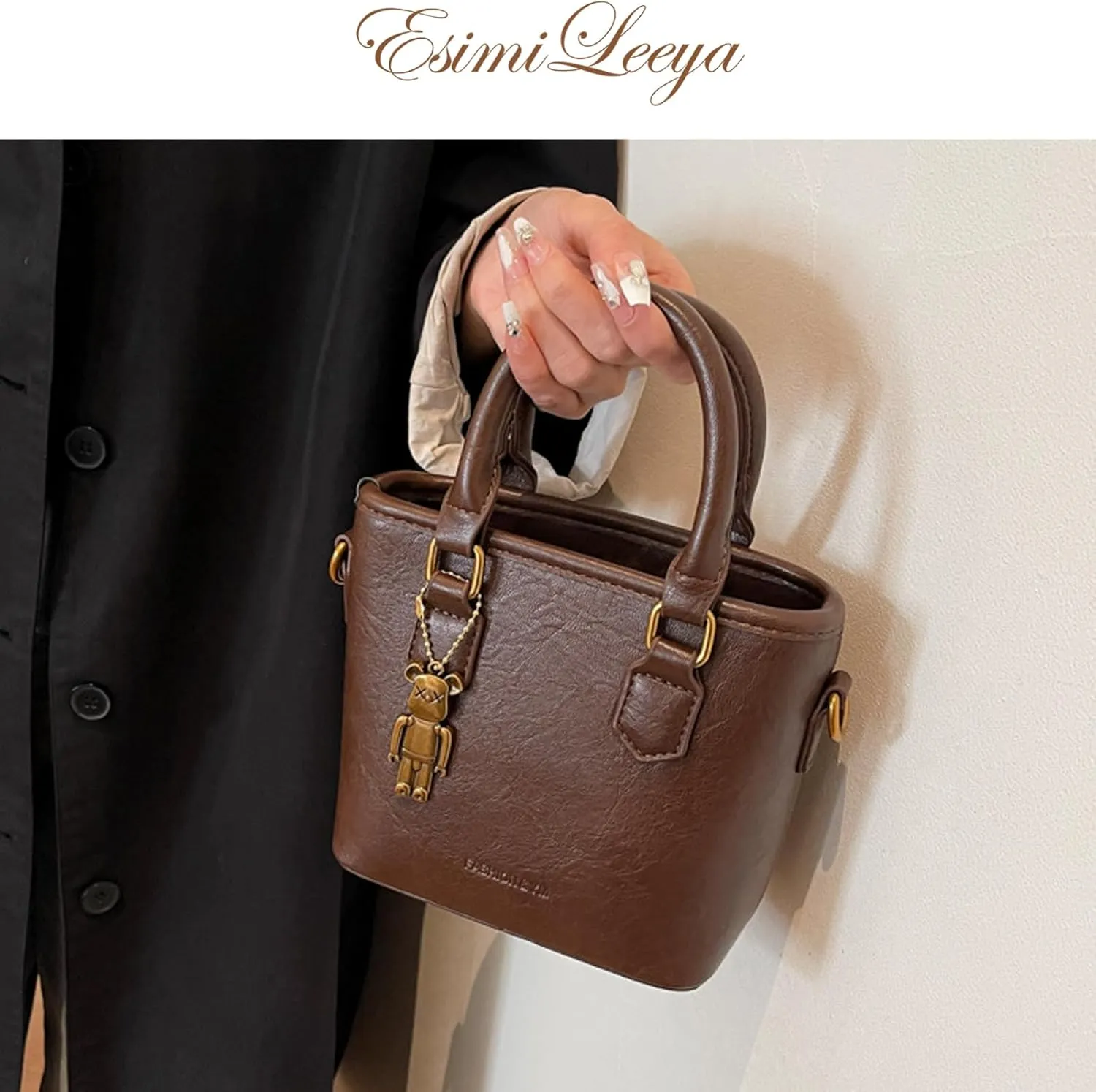 Small Crossbody Bucket Bags for Women Mini Pure Color Leather Shoulder Purses for Women with Top Handle
