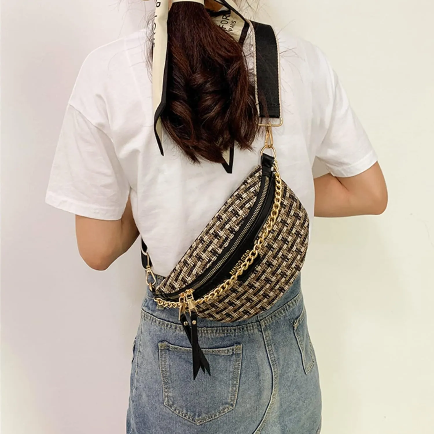 Small Crossbody Shoulder Bags for Women Fanny Packs Belt Chest Bag Knitting Crochet Waist Pouch Lightweight Phone Purse for Outdoor Traveling