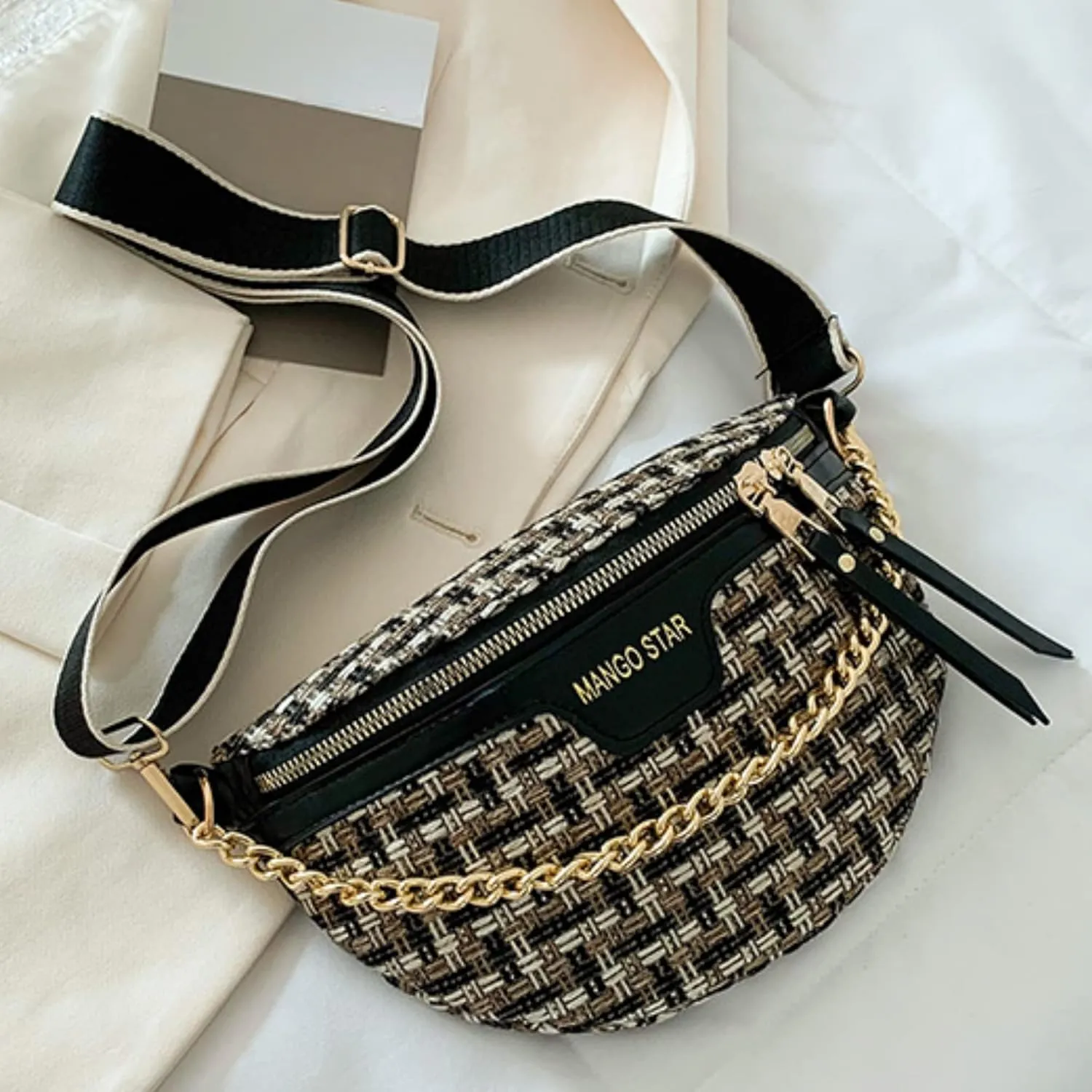 Small Crossbody Shoulder Bags for Women Fanny Packs Belt Chest Bag Knitting Crochet Waist Pouch Lightweight Phone Purse for Outdoor Traveling
