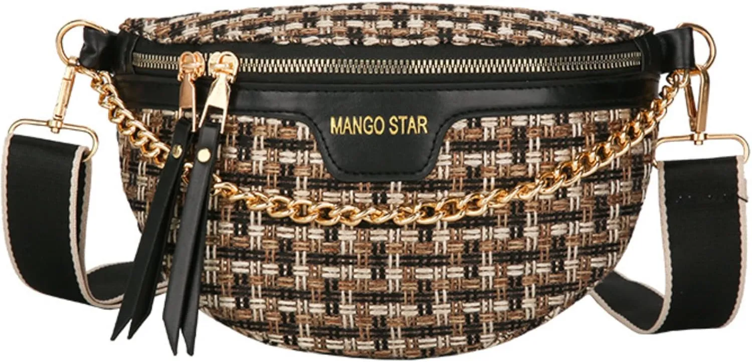 Small Crossbody Shoulder Bags for Women Fanny Packs Belt Chest Bag Knitting Crochet Waist Pouch Lightweight Phone Purse for Outdoor Traveling