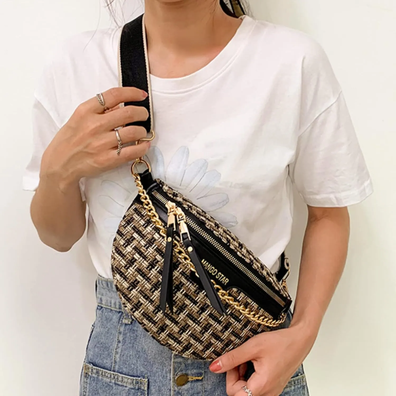 Small Crossbody Shoulder Bags for Women Fanny Packs Belt Chest Bag Knitting Crochet Waist Pouch Lightweight Phone Purse for Outdoor Traveling