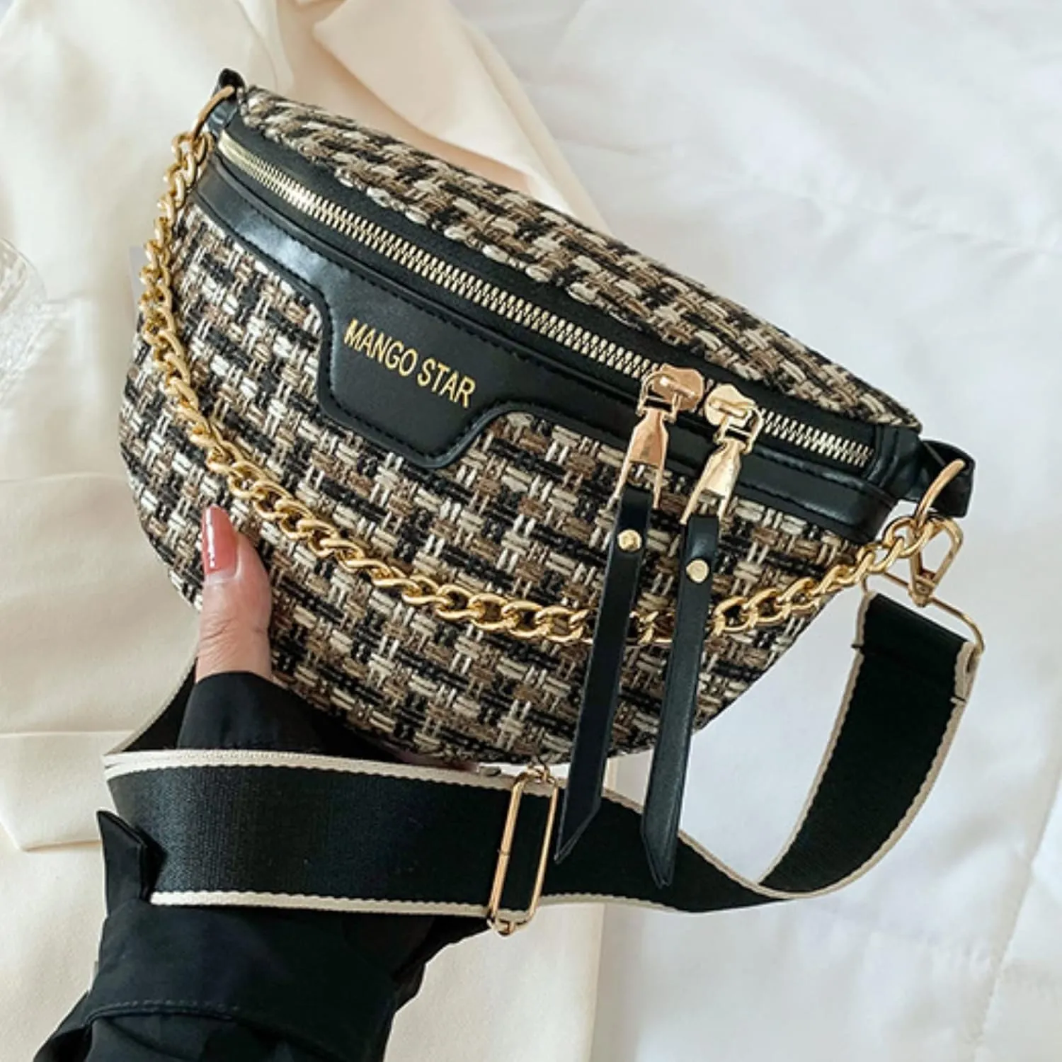 Small Crossbody Shoulder Bags for Women Fanny Packs Belt Chest Bag Knitting Crochet Waist Pouch Lightweight Phone Purse for Outdoor Traveling