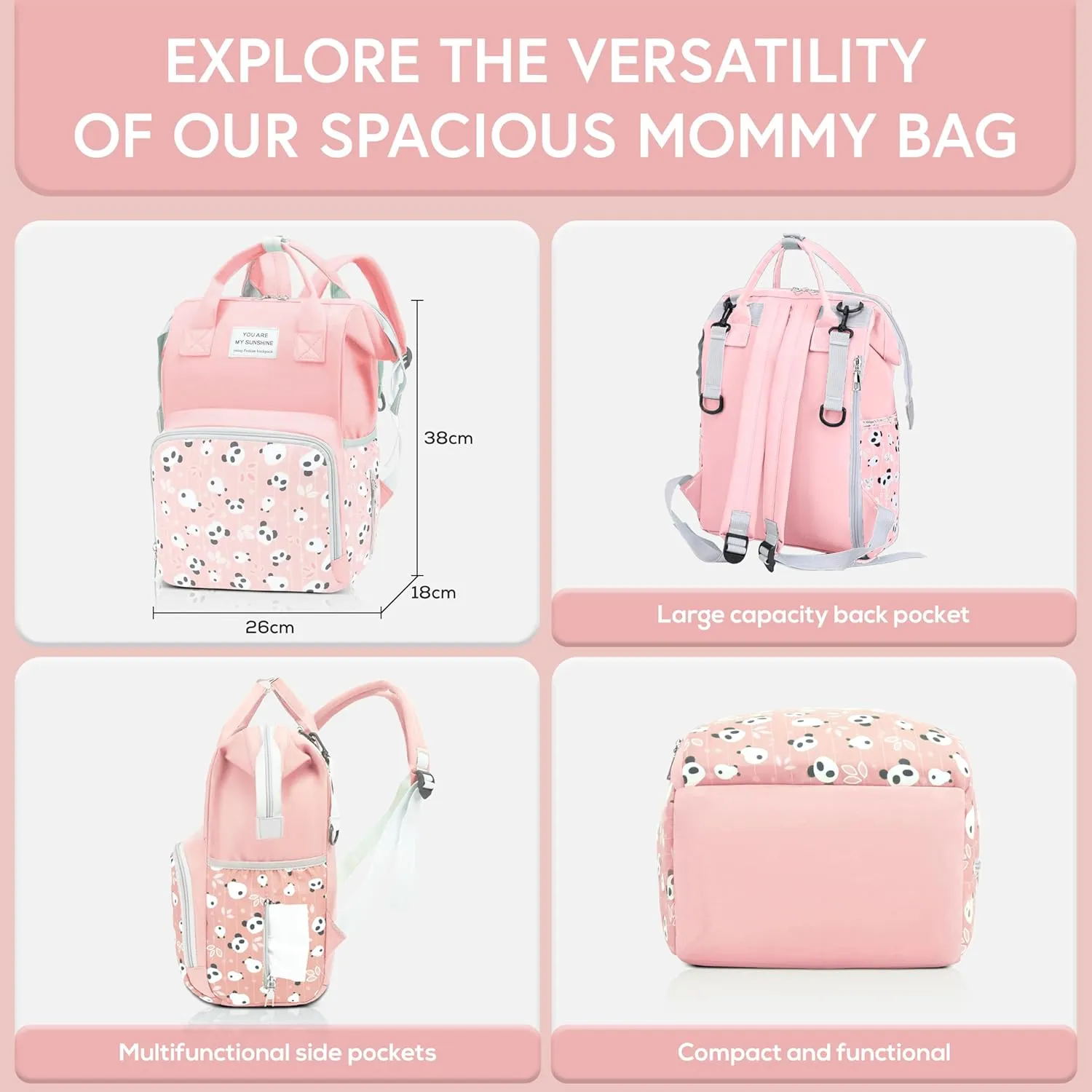Small Diaper Bag - Pink Diaper Backpack for Moms & Girls - Waterproof Baby Bag with Insulated Pockets & Stroller Straps