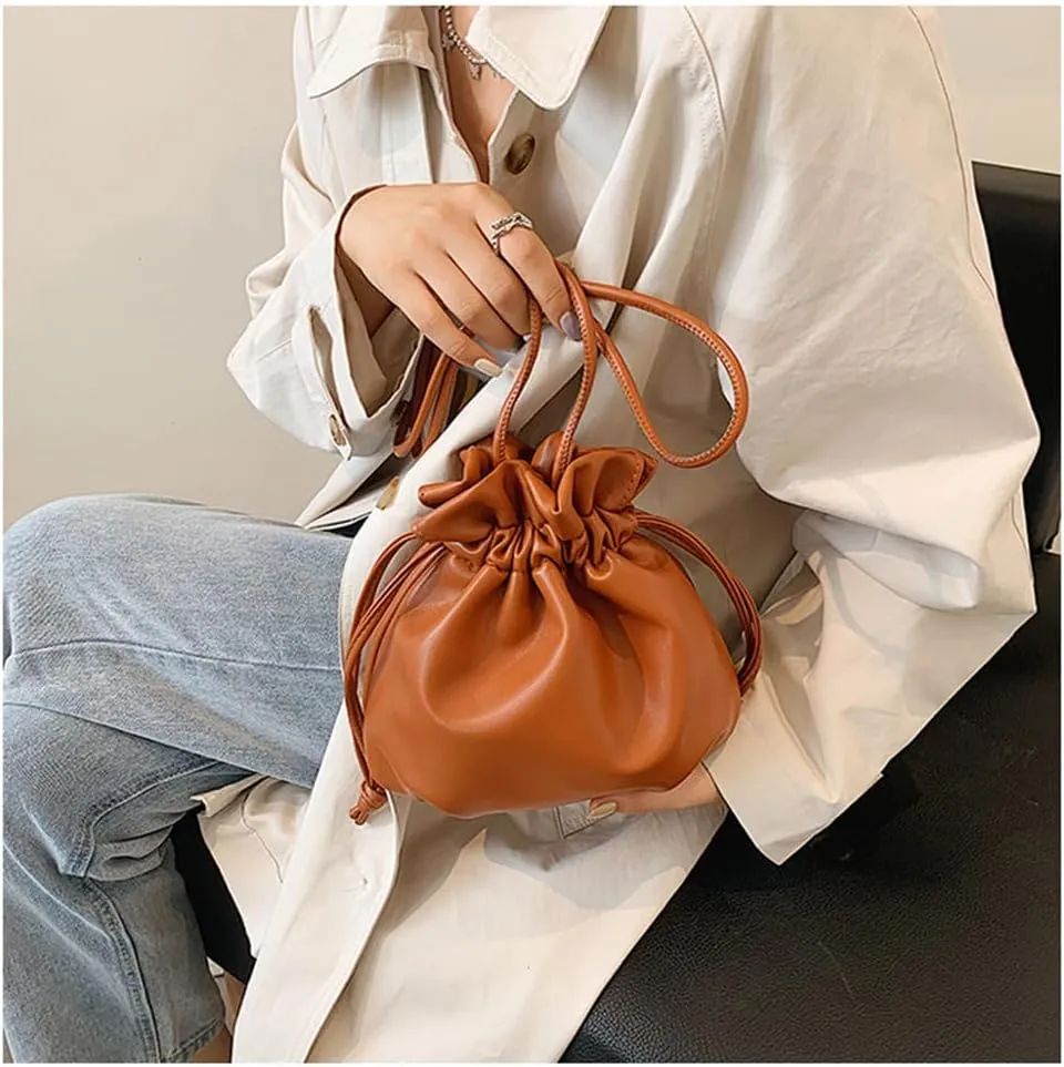 Small Leather Drawstring Bucket Bag Hobo Bucket Bags and Purses Crossbody Bucket Satchel Bag Soft Drawstring Purse