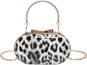 Small Leopard Print Clutch Evening Tote Bag Top Handle Cheetah Print Satchel Handbag with Chain Animal Print Purse