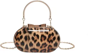 Small Leopard Print Clutch Evening Tote Bag Top Handle Cheetah Print Satchel Handbag with Chain Animal Print Purse
