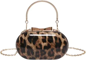 Small Leopard Print Clutch Evening Tote Bag Top Handle Cheetah Print Satchel Handbag with Chain Animal Print Purse